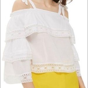 Topshop White Lace Trim Off-The-Shoulder Top Sz 4